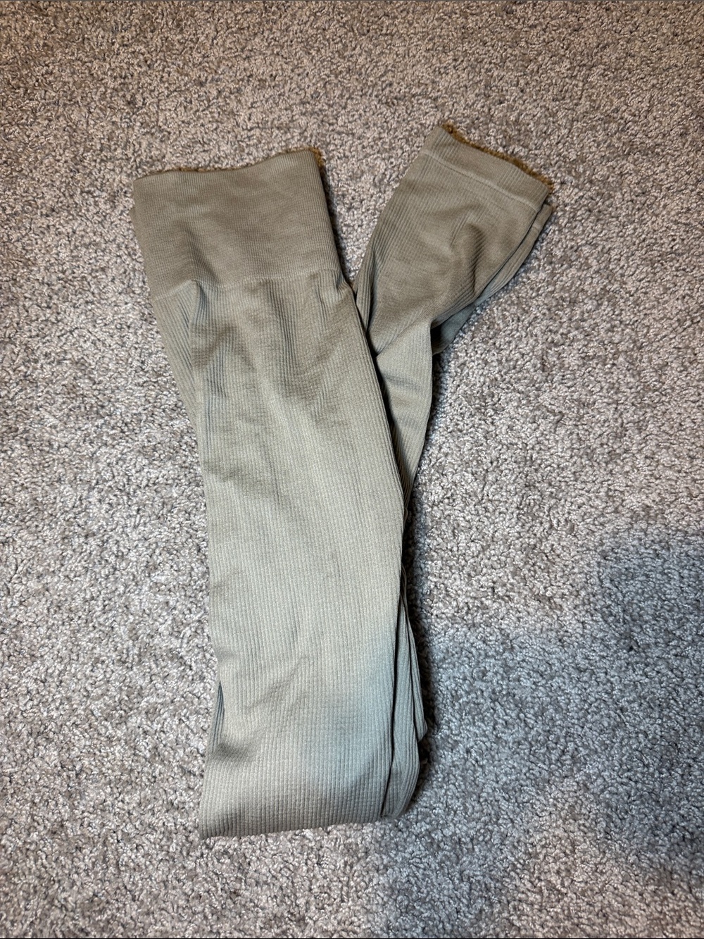 High-Waist Olive Green Ribbed Leggings